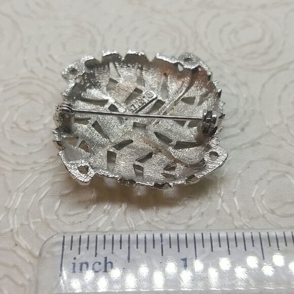 Lisner Leaves Brooch Pin Four Leafs Square Silver Vintage - Picture 8 of 9